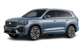 2027 Geely Monjaro EM-i PHEV SUV front three-quarter view in blue.